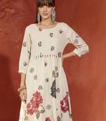 Women Floral Printed Beads and Stones Cotton Kurta with Trousers
