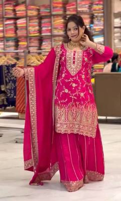 designer pink chinon silk blend  sharara suit 2
