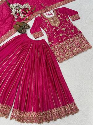 designer pink chinon silk blend  sharara suit 5