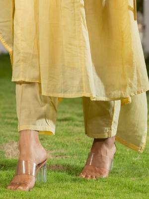 Floral Yoke Design Thread Work Cotton A-Line Kurta With Trousers & Dupatta 6
