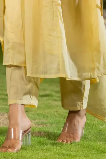 Floral Yoke Design Thread Work Cotton A-Line Kurta With Trousers & Dupatta