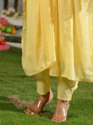 Floral Yoke Design Thread Work Cotton A-Line Kurta With Trousers & Dupatta 7