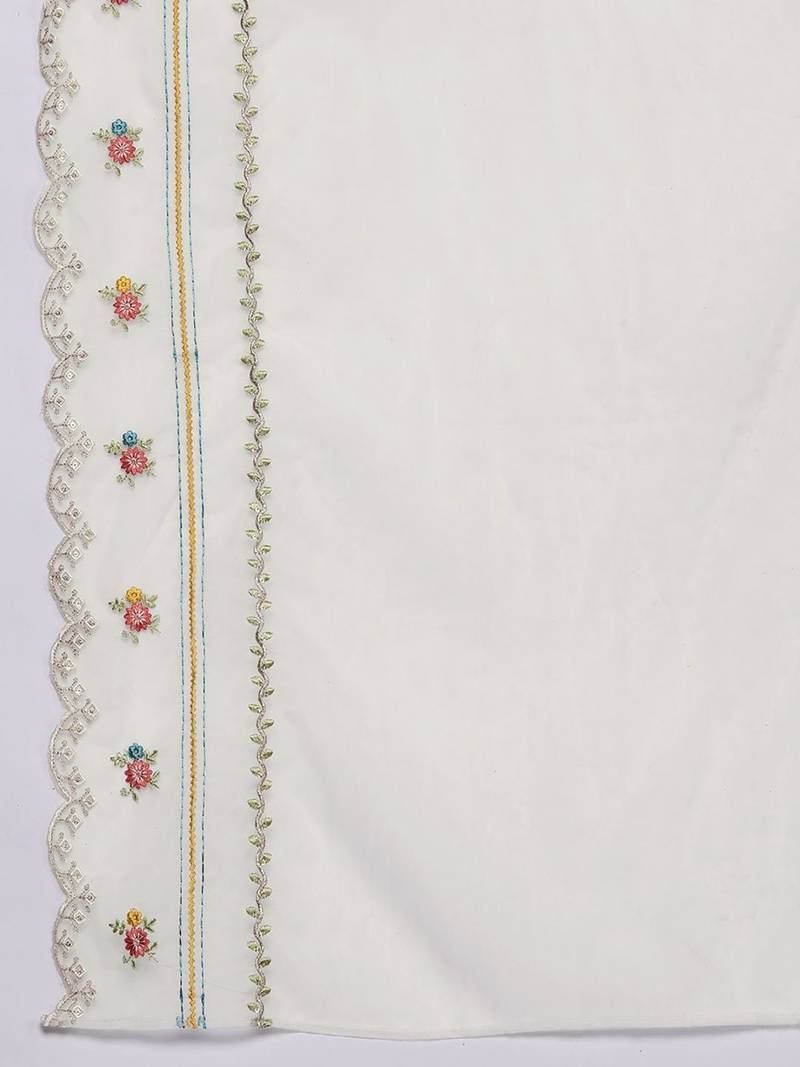 Women Floral Embroidered Thread Work Cotton Kurta with Trousers & With Dupatta