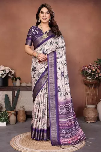 purple color digital print work cotton blend saree