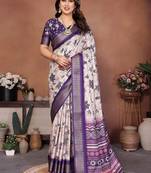 purple color digital print work cotton blend saree