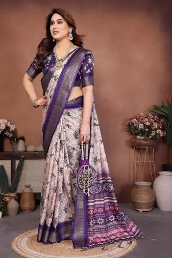 purple color digital print work cotton blend saree