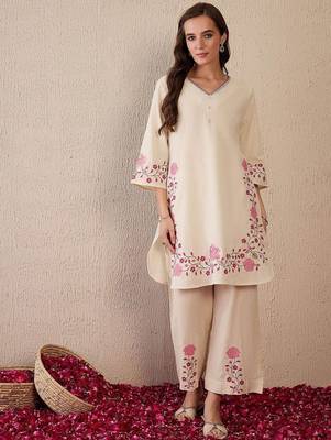 Embroidered Straight Kurta Palazzos Set 2