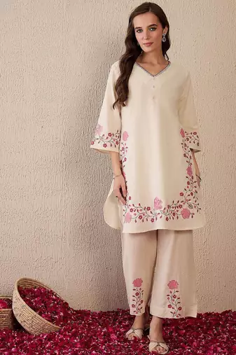 Embroidered Straight Kurta Palazzos Set