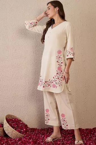 Embroidered Straight Kurta Palazzos Set