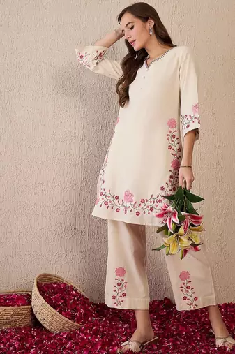 Embroidered Straight Kurta Palazzos Set