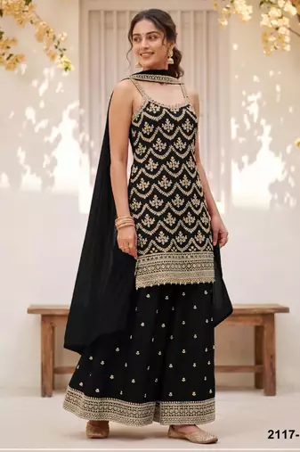 Black silk blend embroidered palazzo set