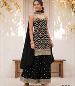 Black silk blend embroidered palazzo set