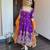 Purple silk blend embroidered flared gown set
