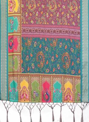 rama color digital print work cotton blend saree 4