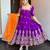 Purple silk blend embroidered flared gown set