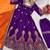 Purple silk blend embroidered flared gown set
