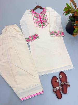 Off-white cotton poly embroidered farshi salwar set 3