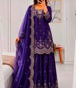 Purple satin embroidered sharara set