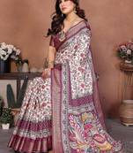 wine color digital print work cotton blend saree