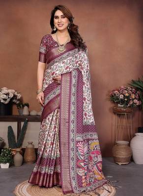 wine color digital print work cotton blend saree 2