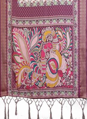wine color digital print work cotton blend saree 4