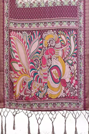 wine digital print work cotton blend saree