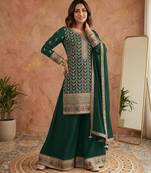 Dark-green silk blend embroidered palazzo set