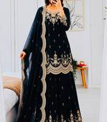 Black satin embroidered sharara set