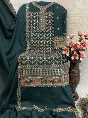Dark-green silk blend embroidered palazzo set 2