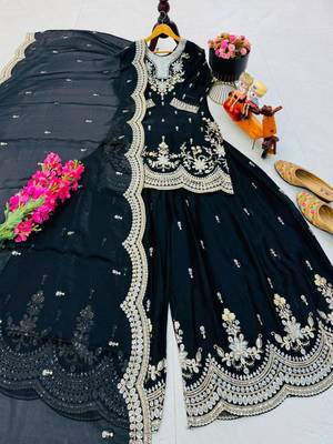 Black satin embroidered sharara set 2