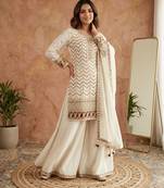 White silk blend embroidered palazzo set