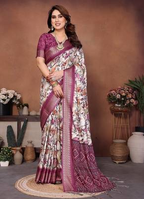 wine color digital print work cotton blend saree 1