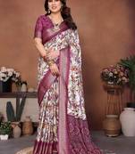 wine color digital print work cotton blend saree