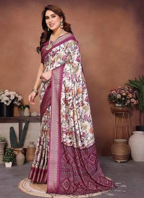 wine color digital print work cotton blend saree 2
