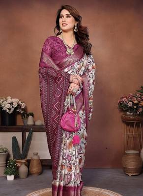 wine color digital print work cotton blend saree 3