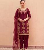 Red silk blend embroidered farshi salwar set
