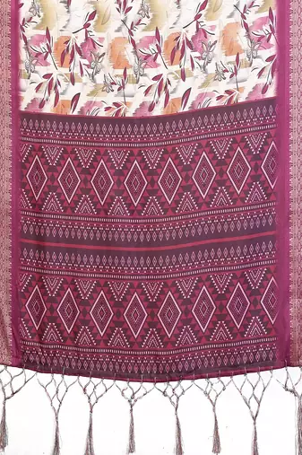 wine digital print work cotton blend saree