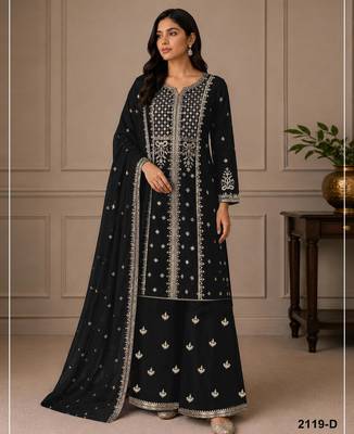 Black faux georgette embroidered palazzo set 1