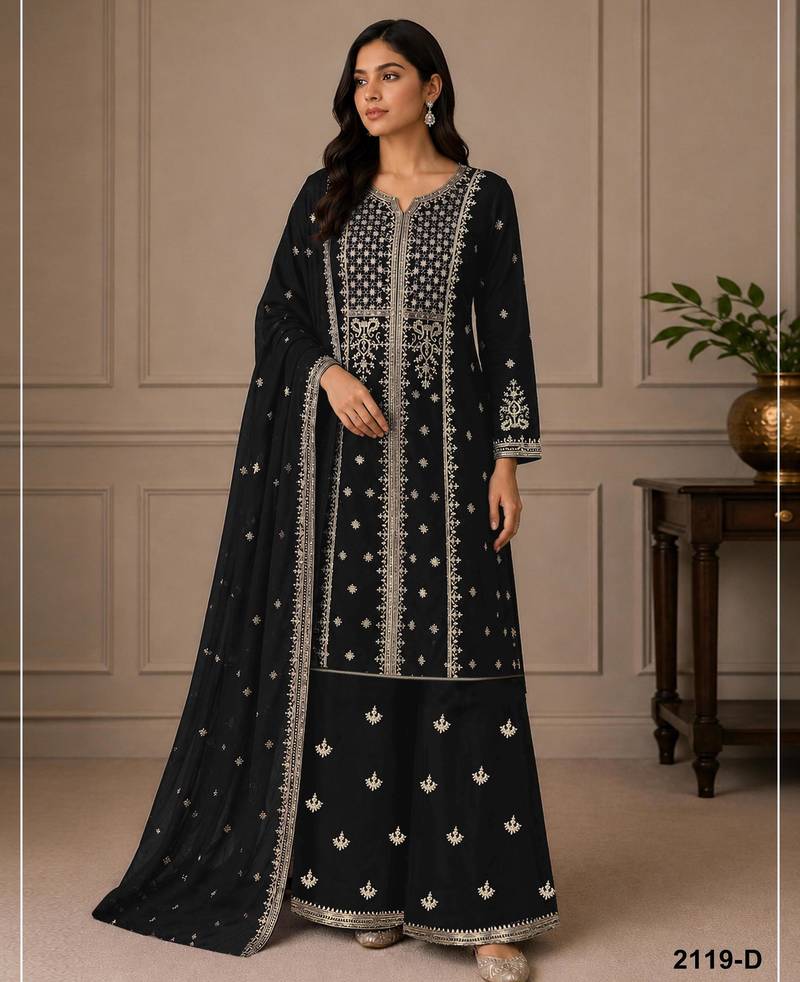 Black faux georgette embroidered palazzo set