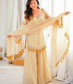 Beige silk blend lace palazzo set