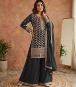 Black silk blend embroidered palazzo set