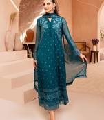 Teal-green georgette embroidered kurta set