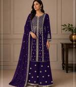 Purple faux georgette embroidered palazzo set