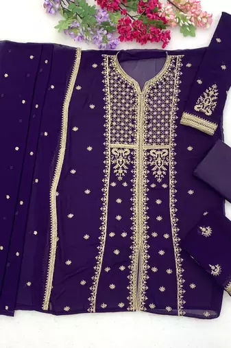 Purple faux georgette embroidered palazzo set