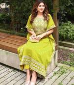 Green faux georgette embroidered KAFTAN set