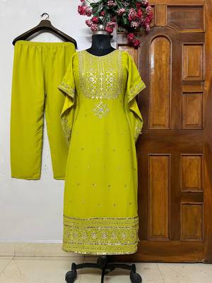 Green faux georgette embroidered KAFTAN set 4