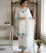 White faux georgette embroidered palazzo set