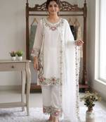 White faux georgette embroidered palazzo set