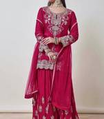 Rani-pink silk blend embroidered palazzo set
