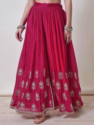 Rani-pink silk blend embroidered palazzo set 2